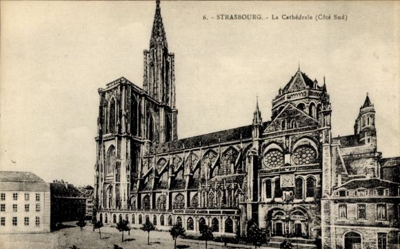 Ak Strasbourg Straßburg Elsass Bas Rhin, Kathedrale von  hohe Türme, gotische Architektur