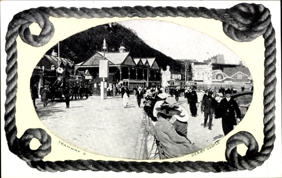 Ak Douglas Isle of Man, Bahnhof Derby Castle, Tramway