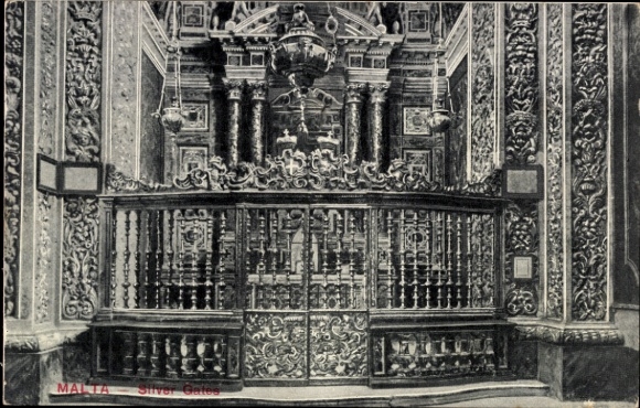 Ak Valletta Malta, MALTA, Silver Gates, kunstvoll gestaltete Gitter,  Details