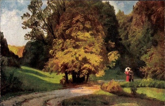 Künstler Ak Waldpartie, Spaziergänger