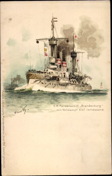 Künstler Litho Bohrdt, Hans, Deutsches Kriegsschiff, SMS Brandenburg, Panzerschiff