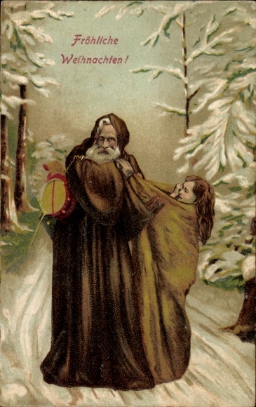 Ak Glückwunsch Weihnachten, Weihnachtsmann, Kind, Wald