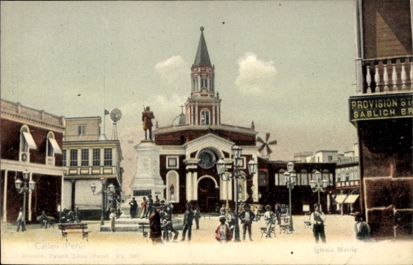 Ak Callao Peru,  Peru, Iglesia Matriz, Statue, Provision St,  