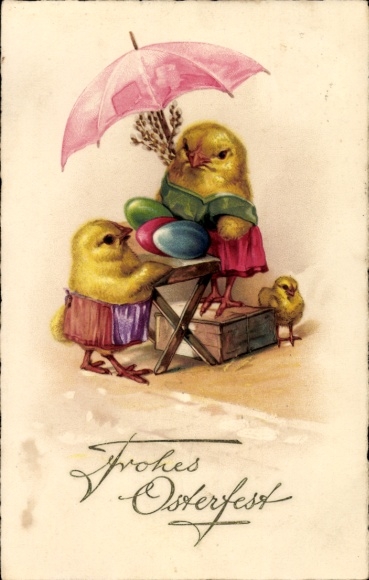 Litho Glückwunsch Ostern, Küken, Ostereier