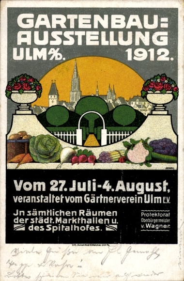Ak Ulm an der Donau, Gartenbau-Ausstellung 1912, Gärtnerverein Ulm EV, städt. Markthallen, Spitalhof