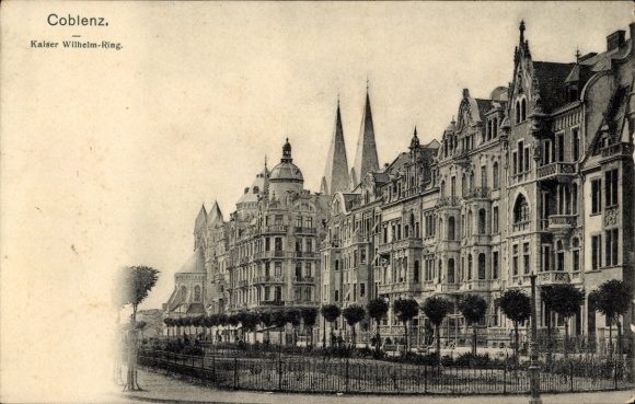 Ak Coblenz Koblenz am Rhein,  Kaiser Wilhelm-Ring,  Gebäude, Bäume, keine Personen