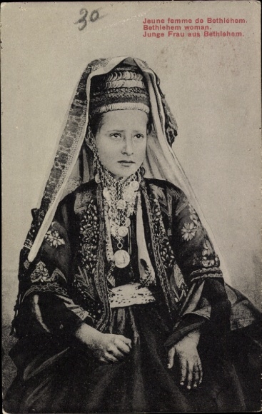 Ak Betlehem Palästina, Portrait einer jungen Frau, Schmuck