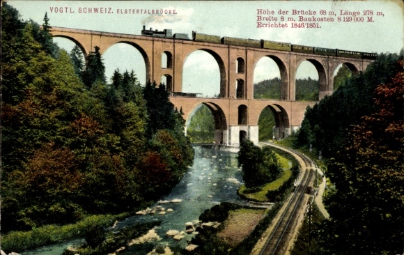 Ak Jocketa Pöhl im Vogtland, Elstertalbrücke, Bahnstrecke