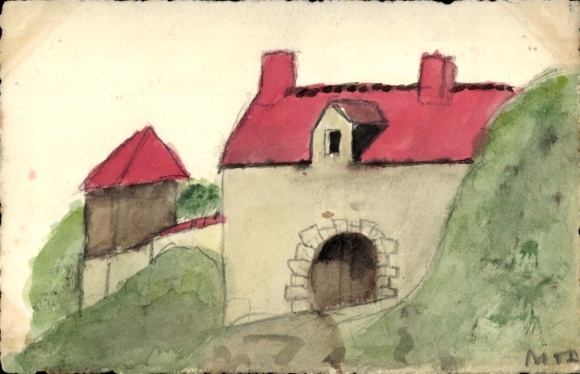 Handgemalt Ak Burg mit rotem Dach
