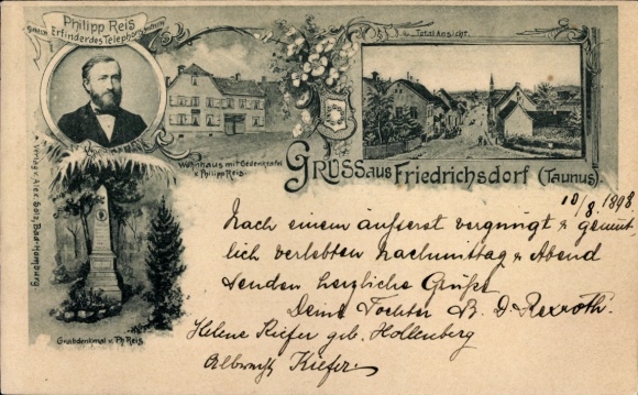 Ak Friedrichsdorf im Taunus, Philipp Reis, Wohnhaus, Gedenktafel, Grabdenkmal