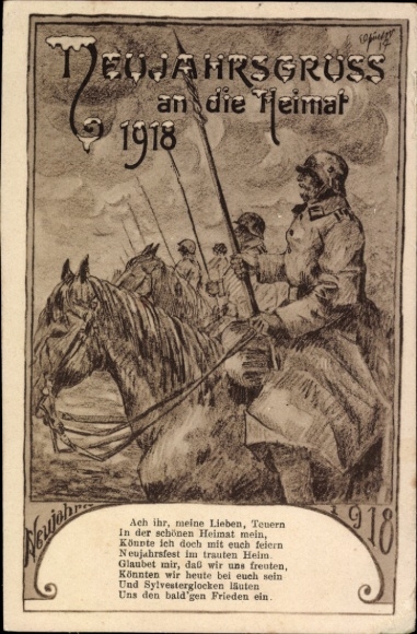 Künstler Ak Neujahrgruß an die Heimat 1918, Soldaten