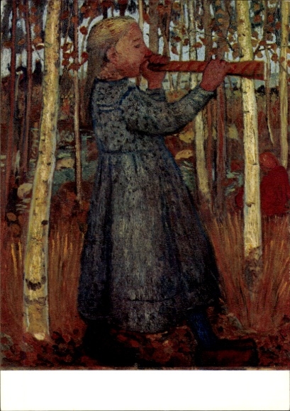 Künstler Ak Paula Modersohn-Becker, Blasendes Mädchen im Birkenwald, Worpsweder Meister