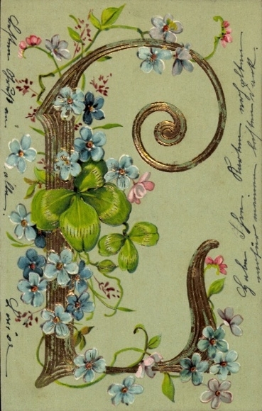 Präge Buchstaben Ak Kleeblätter, Vergissmeinnicht