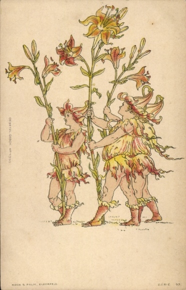 Jugendstil Litho Blumenelfen, Lilien