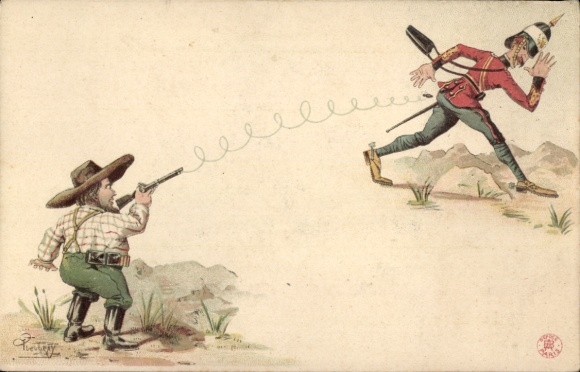 Künstler Ak Burenkrieg, britischer Soldat flieht vor Geschoss
