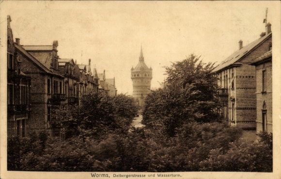 Ak Worms am Rhein, Dalbergerstrasse und Wasserturm