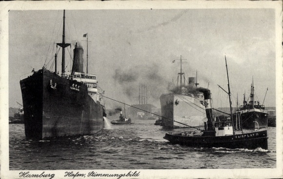 Ak Hamburger Hafen, Schlepper Fairplay II, Dampfer