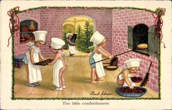 Künstler Ak Ebner, Pauli, Les patissiers, Engel, Backstube