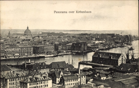 Ak København Kopenhagen Dänemark, Panorama über  Hafenansicht, Schiffe, Stadtansicht