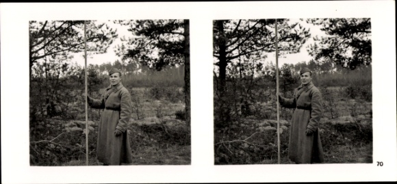 Stereo Raumbild Foto "Die Soldaten des Führers im Felde" Nr. 70 Russischer Soldat, Demarkationslinie