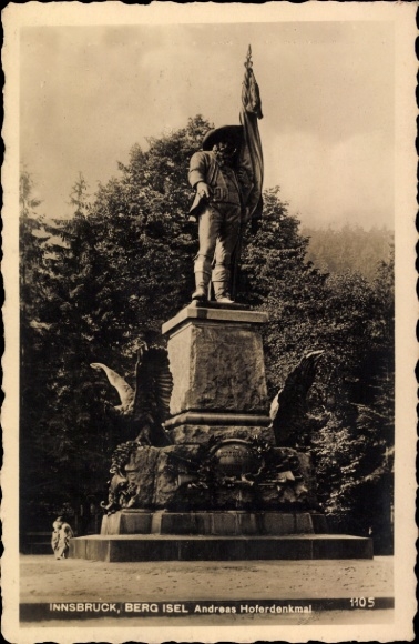Ak Innsbruck in Tirol, Andreas Hoferdenkmal, Statue, Fahne, Adler,  Bergisel