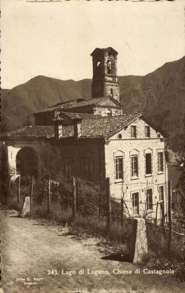 Ak Castagnola Cassarate Lugano Kt Tessin, Lago di  Chiesa di Castagnola, Schwarz-Weiß-Foto, Bergl