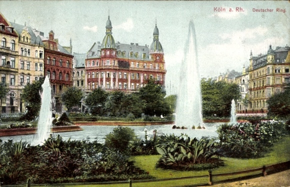 Ak Cöln Köln am Rhein, Köln a. Rh., Deutscher Ring, Brunnen, Parklandschaft