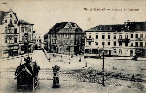 Ak München-Gladbach Mönchengladbach am Niederrhein, Marktplatz, Sparkasse