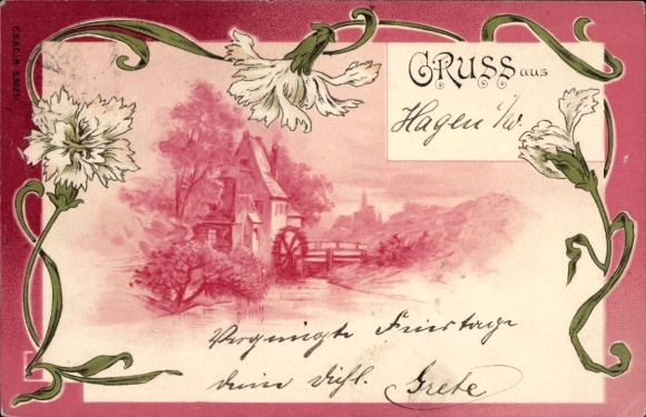 Passepartout Litho Dorfidyll, Wassermühle
