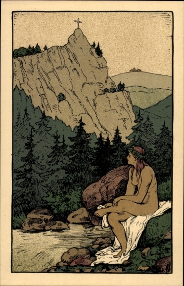 Steindruck Ak Ilsenburg am Nordharz, Die Sage vom Ilsenstein