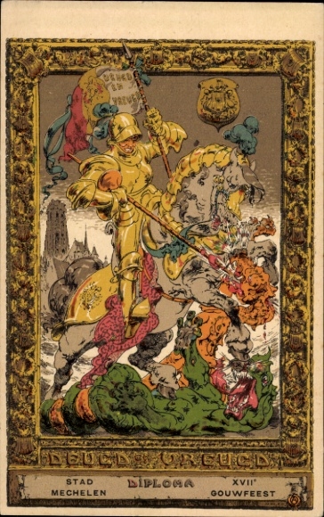 Künstler Ak Ost, A., Mechelen Malines Flandern Antwerpen, XVII. Gouwfeest, Diploma, Deugd en Ureugd