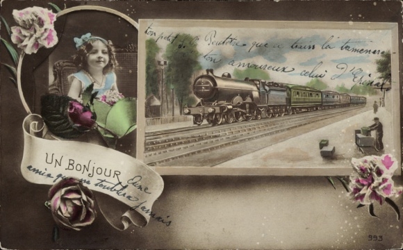 Ak Französische Eisenbahn, Kind-Porträt, Kitsch