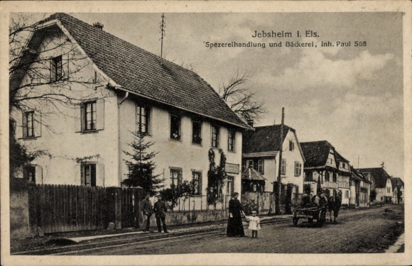 Ak Jebsheim Haut Rhin, Spezereihandlung und Bäckerei