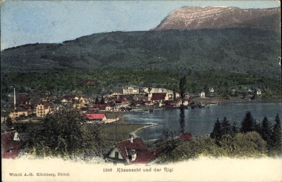 Ak Küssnacht Kanton Schwyz, Küssnacht am See, Rigi im Hintergrund,  