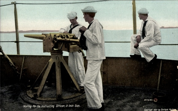 Ak Amerikanische Marinesoldaten, Kriegsschiff, Geschütz