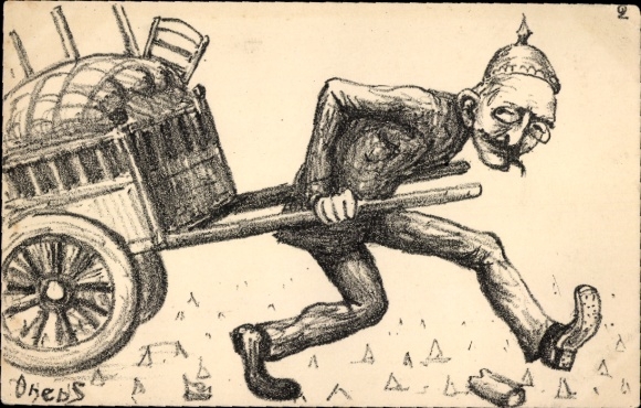 Künstler Ak Ohebs, Alfred Dreyfus, Karre, Fass, Karikatur, Flucht