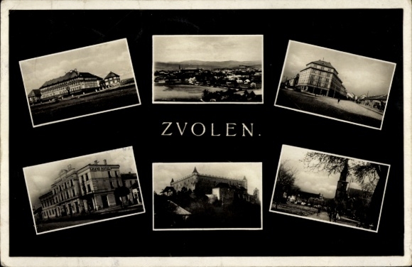 Ak Zvolen Altsohl Slowakei, Sechs Schwarz-Weiß-Fotos,  Landschaft, Gebäude
