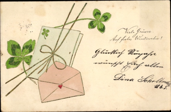 Präge Ak Viele Grüße, Auf frohes Wiedersehen, Klee, Brief