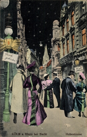 Ak Köln am Rhein, Hohestraße bei Nacht, Geschäfte, flanierende Paare