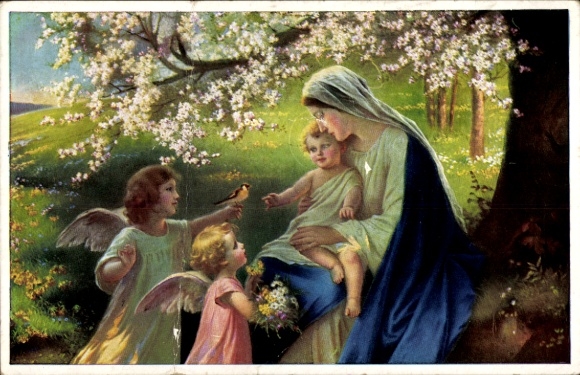 Künstler Ak Maria mit Jesuskind, Engel