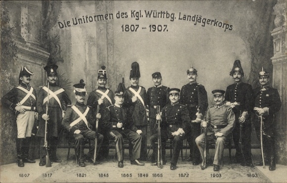 Ak Uniformen des Kgl. Württembergischen Landjägerkorps 1807-1907
