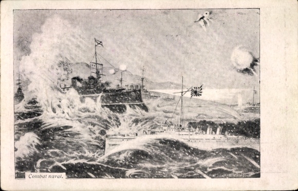 Ak Russisch japanischer Krieg, Schlachtschiffe im Kampf, Schlachtszene