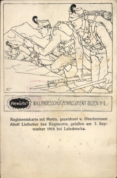 Künstler Ak Adolf Listhuber, K. k. Landesschützenregiment Bozen No. I, Vorwärts