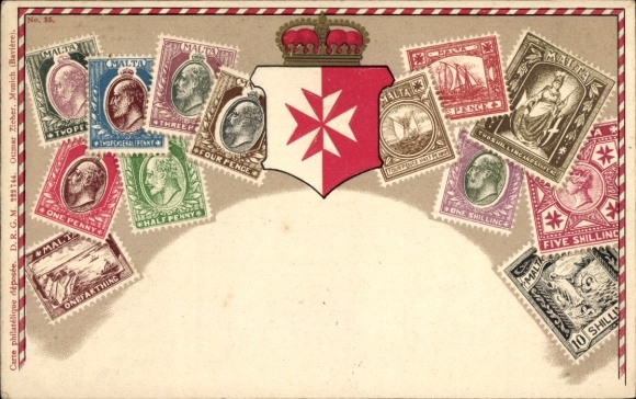 Briefmarken Wappen Ak Malta, Krone