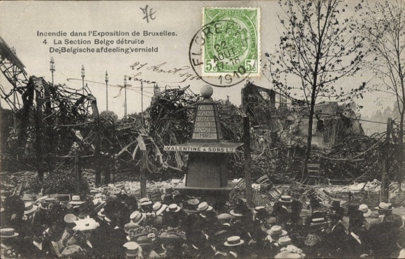 CPA Bruxelles, Incendie dans l'Exposition, Section Belge détruite