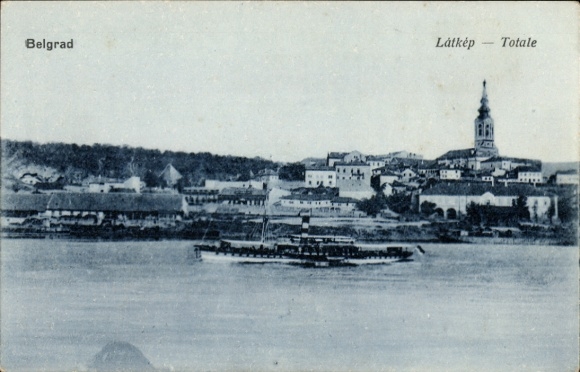 Ak Beograd Belgrad Serbien,  Gesamtansicht, Flussboot,  Architektur