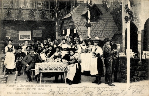 Ak Düsseldorf am Rhein, Kunst und Gartenbau-Ausstellung 1904, Restaurant Oberbayern, Vergnügungspark