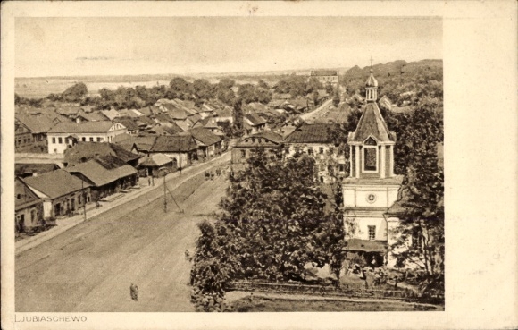 Ak Ljubiaschewo Russland, Straßenpartie, Teilansicht