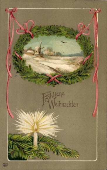 Präge Ak Glückwunsch Weihnachten, Tannenzweige, Kerze