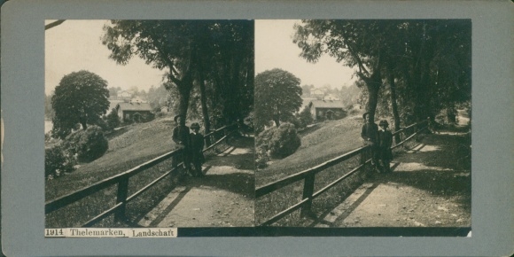 Stereo Foto Telemarken Norwegen, Landschaft, Kinder am Wegrand